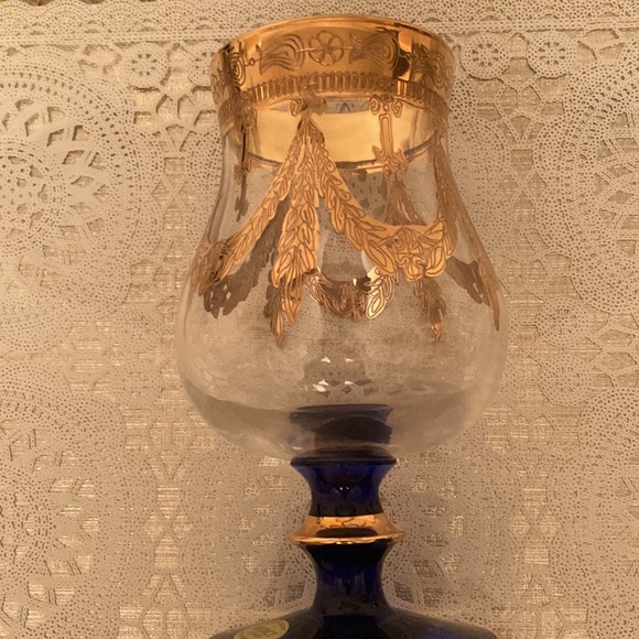 MEDICI 24 KTS Gold Cobalt Blue Mouth Blown and Hand Decorated Vintage Italy - Picture 6 of 7